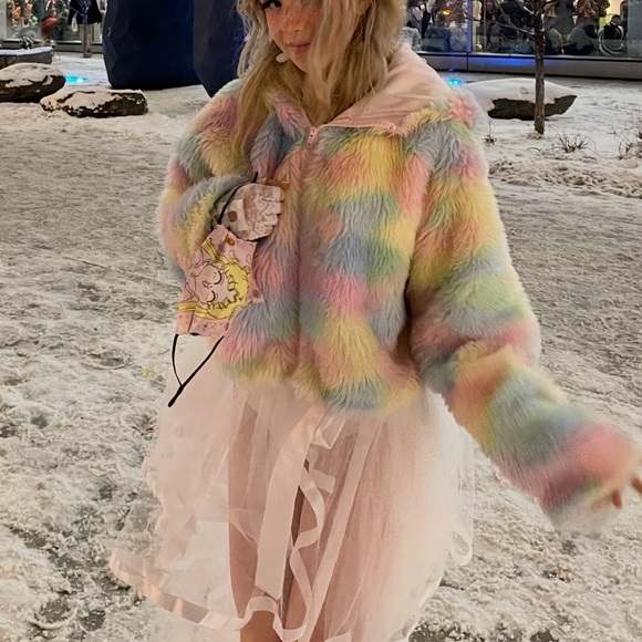 Colorful Faux Fur Kids Jacket - Picture 2 of 2